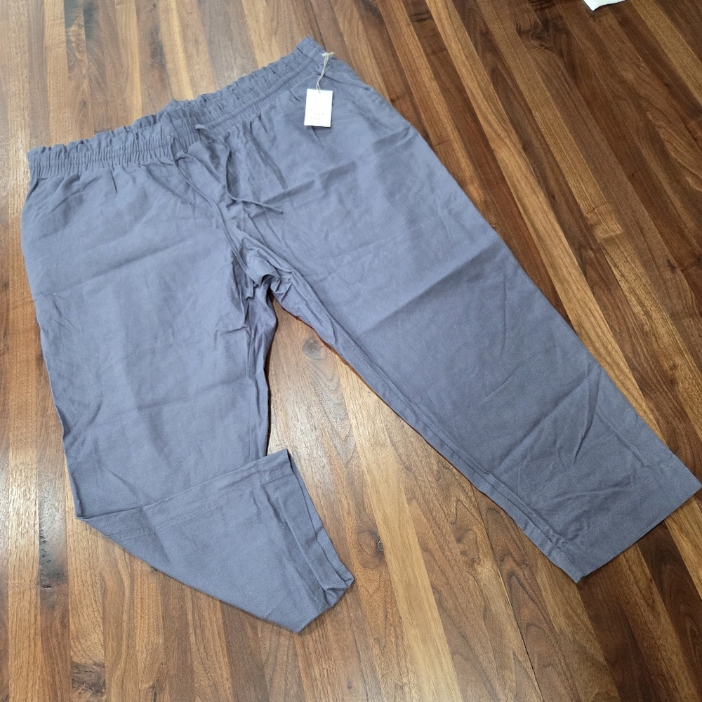 A New Day Linen Blend Gray High Waist Elastic Draw String Waist Plus Size 2X